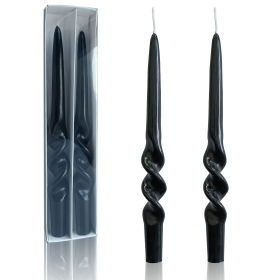 FCMSHAMD 9.3" Spiral Dripless Taper Candles Wedding Festive Dinner Candles Unscented Pillar Candles, Black Pack of 2